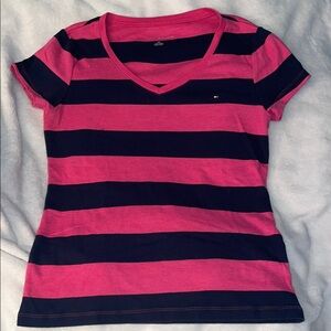 Tommy Hilfiger Pink and Navy V-Neck Tee